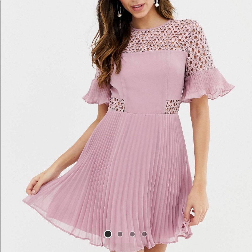 ASOS design lace insert pleated mink dress